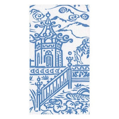 Pagoda Toile Paper Linen Guest Towel Napkins in Blue - 12 Per Package