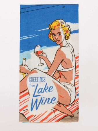 Greetings From Lake Wine Dish Towel