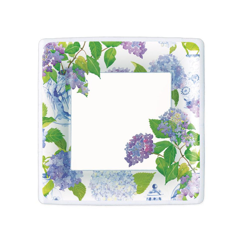 Hydrandeas & Porcelain Square Paper Salad Plate - 8 Per Package