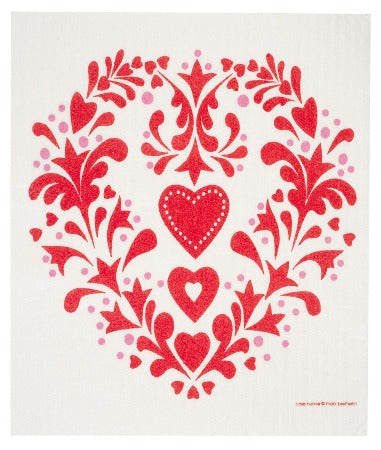 Swedish Dishcloth Folk Heart Red